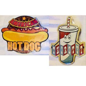 American Hot Dog and Thirsty Tin Metal Signs